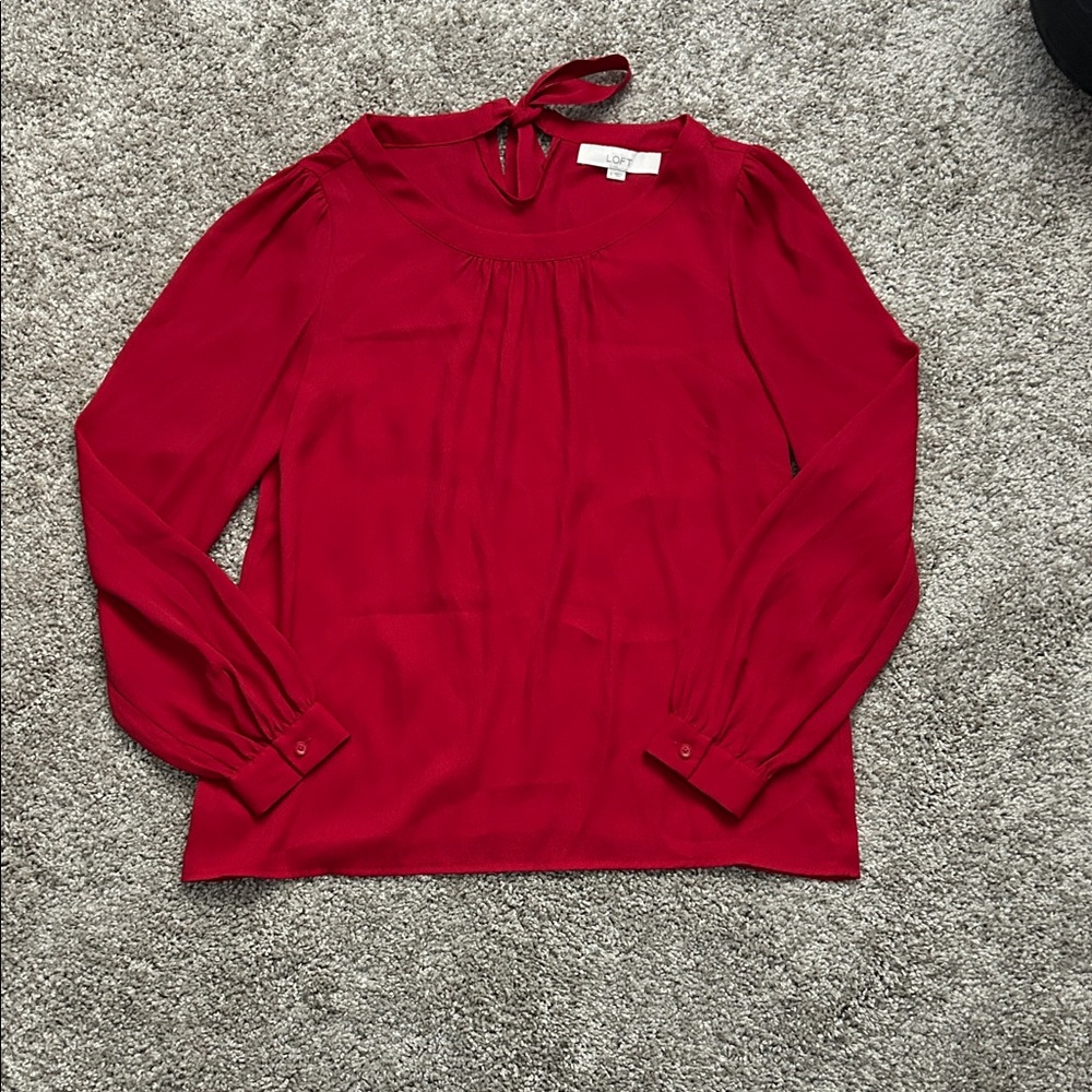 LOFT Crimson Tie-Neck Long Sleeve Blouse
